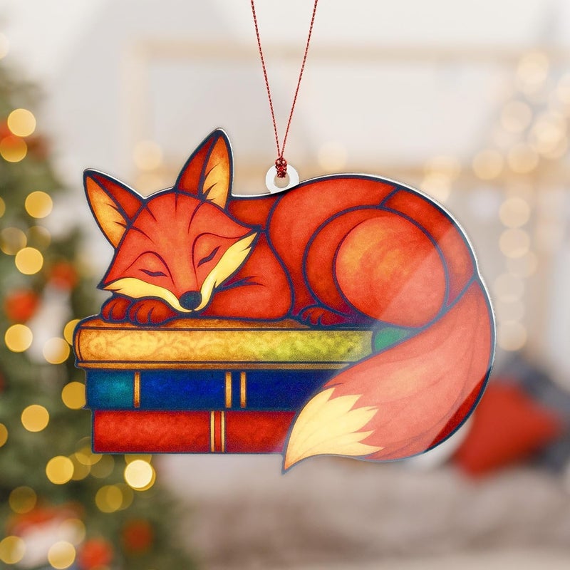 NELXI Fox Ornaments for Christmas Tree, Christmas Ornaments 2025, Fox Ornament Gift for Librarian, Bookworm, Reading Lover, Teacher, Decoration Hanging Ornament Gifts for Book Lovers, Book Gift - Image 5